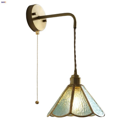 DecorBites™ Blue Glass LED Wall Sconce Pull Chain Switch Staircase Tiffany Style Mirror Light