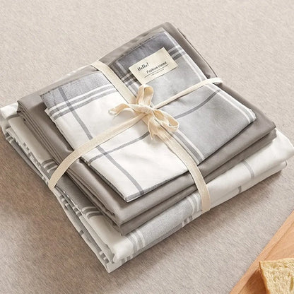 ™ Japanese Grid Printed Cotton Bedding Set in Queen/King for Cozy Sleep