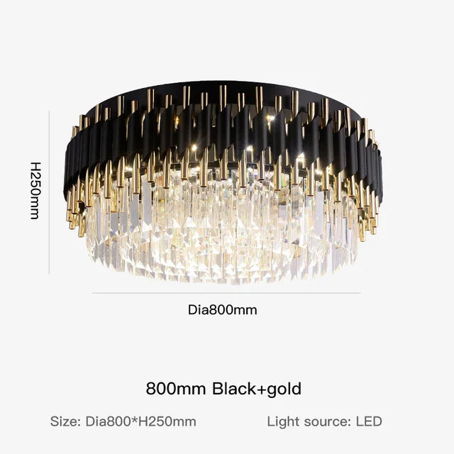 DecorBites™ Gold Black Crystal Ceiling Chandelier - Round LED Pendant for Living Room Lighting