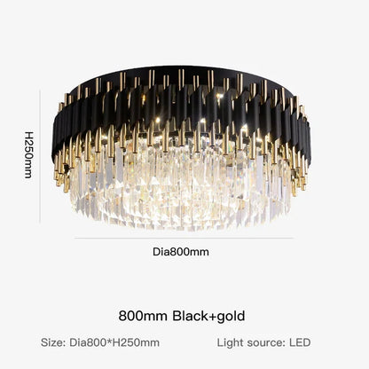 DecorBites™ Gold Black Crystal Ceiling Chandelier - Round LED Pendant for Living Room Lighting