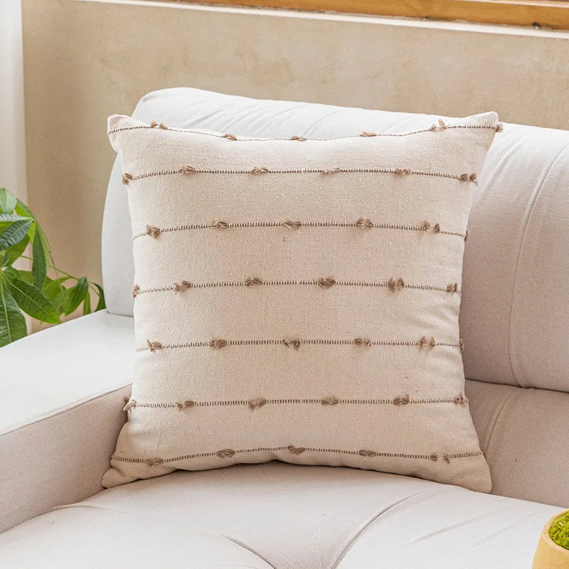 DecorBites™ Cotton Stripe Jacquard Cushion Cover Set: Blue Yellow Grey Pink Beige Black
