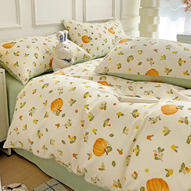 DecorBites™ Cartoon Heart Plant Floral Print 3Pcs Set (Duvet Cover + Pillowcases)