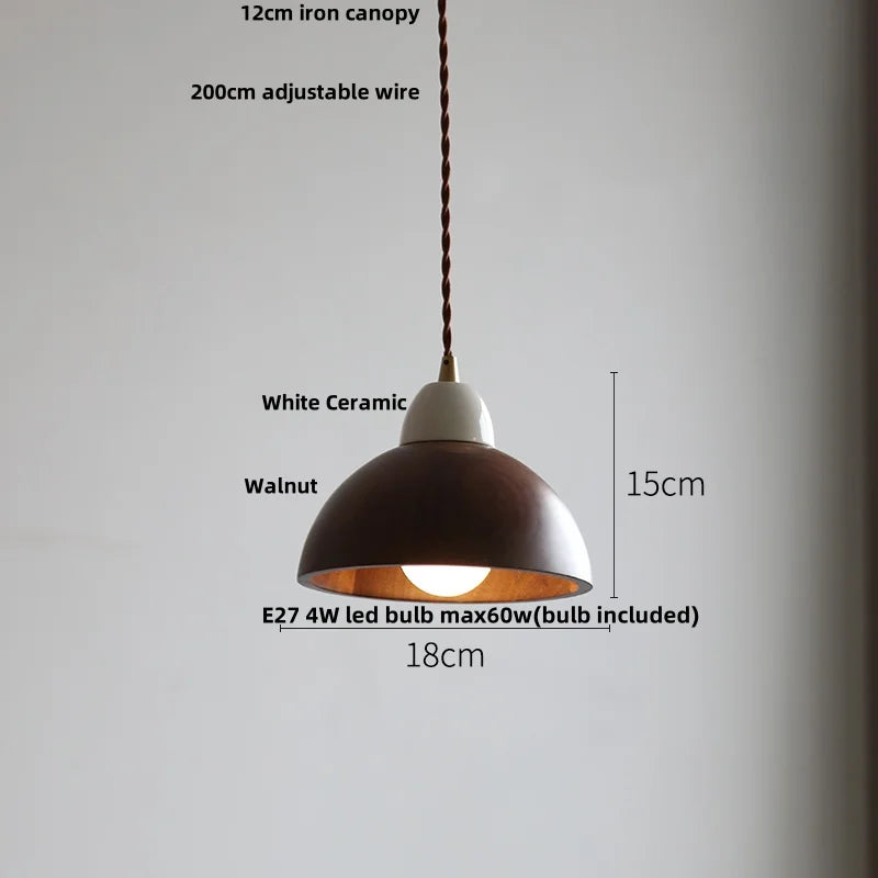 DecorBites™ Ceramic Walnut Pendant Light with LED, Adjustable Hanging Lamp