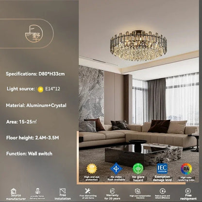 DecorBites™ Gold Crystal Ceiling Chandelier: Luxury Modern LED Pendant for Home Décor