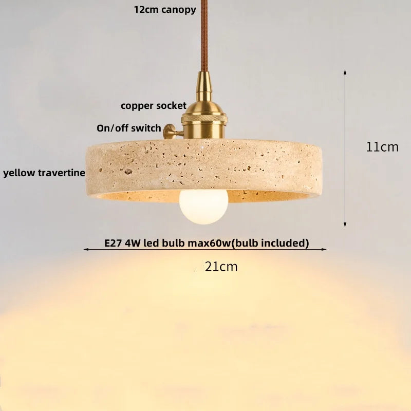 DecorBites™ LED Pendant Lamp Yellow Travertine Japanese Style Adjustable Hanging Lights