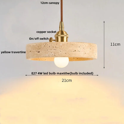 DecorBites™ LED Pendant Lamp Yellow Travertine Japanese Style Adjustable Hanging Lights