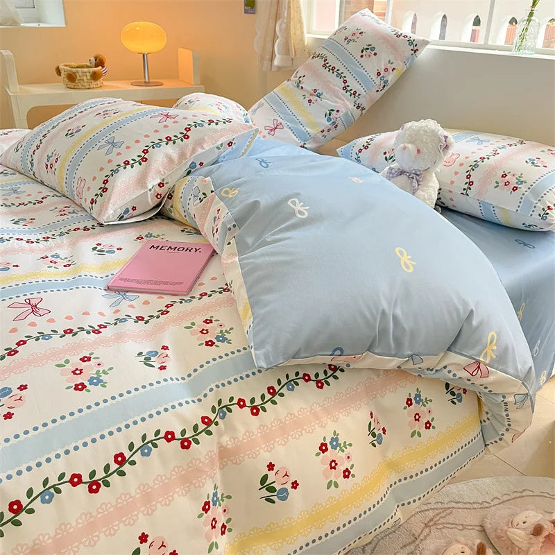 DecorBites™ Cotton Cartoon Printed Bed Set with Non-Fading Floral Patterns for Adults