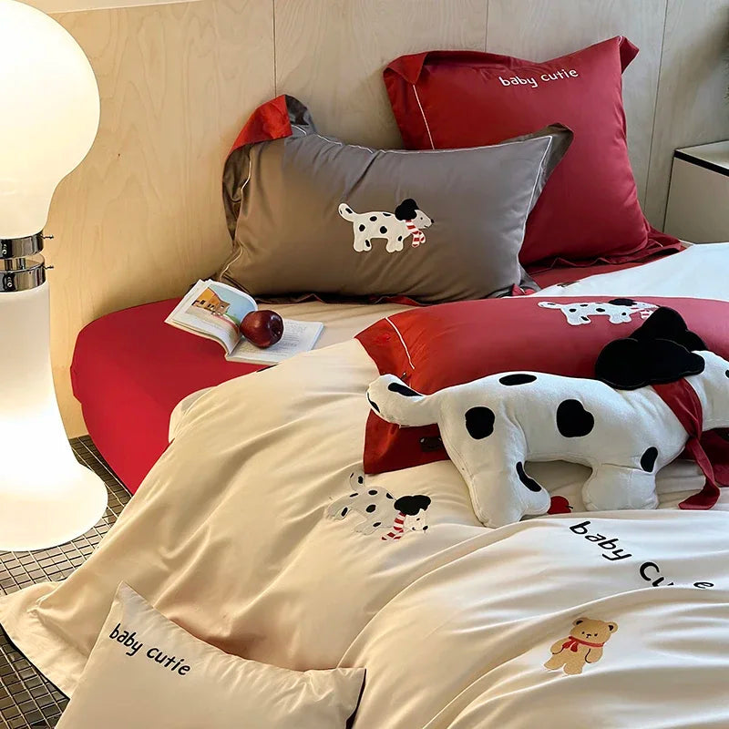DecorBites™ King Bear Embroidered Cotton Bedding Set - Luxury Duvet Cover with Bed Sheet