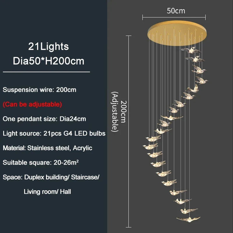 DecorBites™ Bird Design LED Chandelier for Luxury Living Room and Restaurant