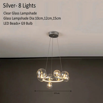 DecorBites™ Glass Chandelier Lamp Kitchen Island Hanging Light Black Gold Silver G9 LED
