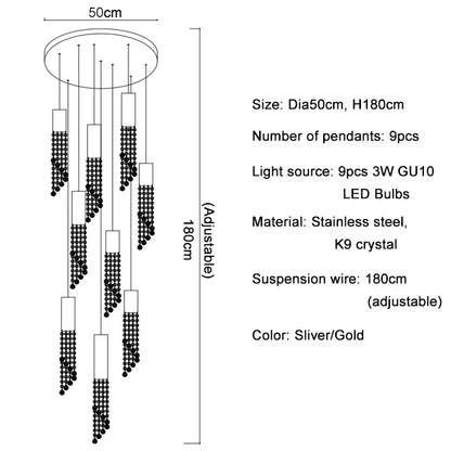 DecorBites™ Large Crystal LED Staircase Chandelier for Modern Living Room Hall Loft