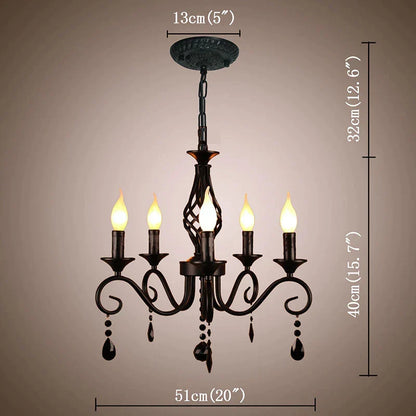 DecorBites™ Crystal Black Chandelier: Elegant Iron Ceiling Light for Bedroom, Dining Room, Study & Children's Room