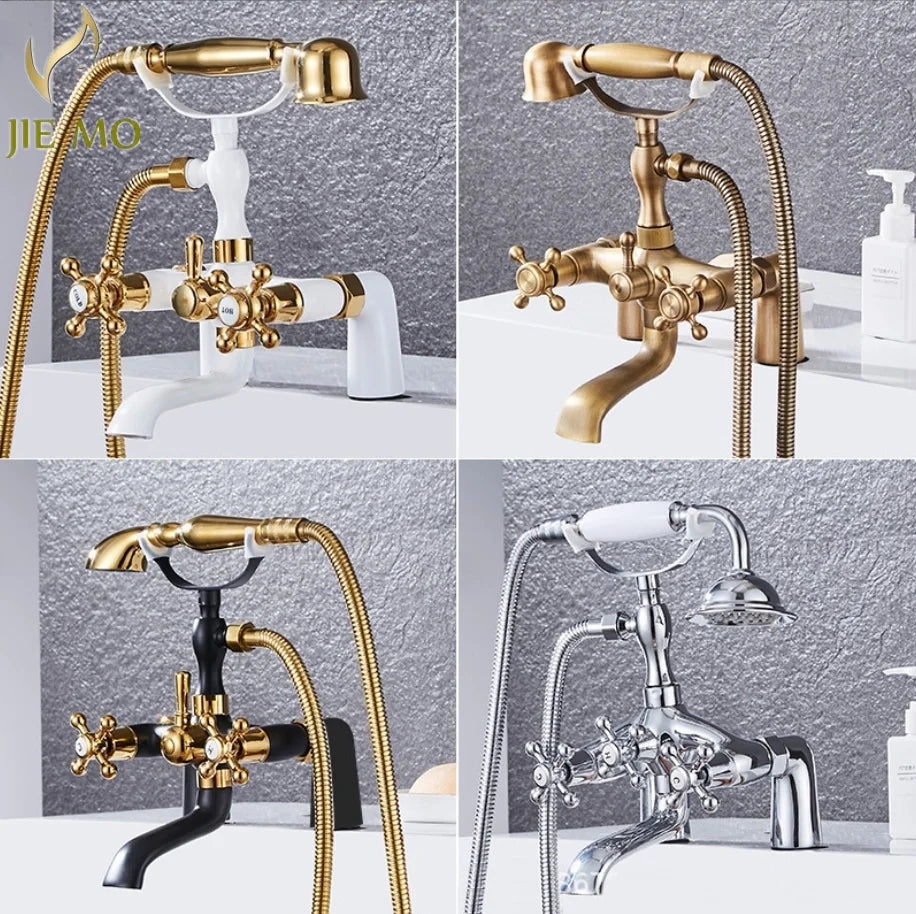 DecorBites™ Antique Chrome Bathtub Shower Mixer Faucet Tap Set for Bathroom