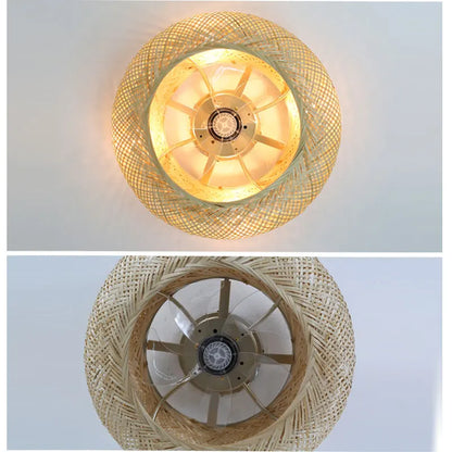 DecorBites™ Bamboo Ceiling Fan with Lights Remote Control 50cm Retractable Silent Blades