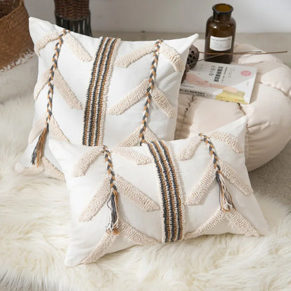 DecorBites™ Beige Crochet Tufted Pillow Cover: Nordic Style Home Decor Cushion