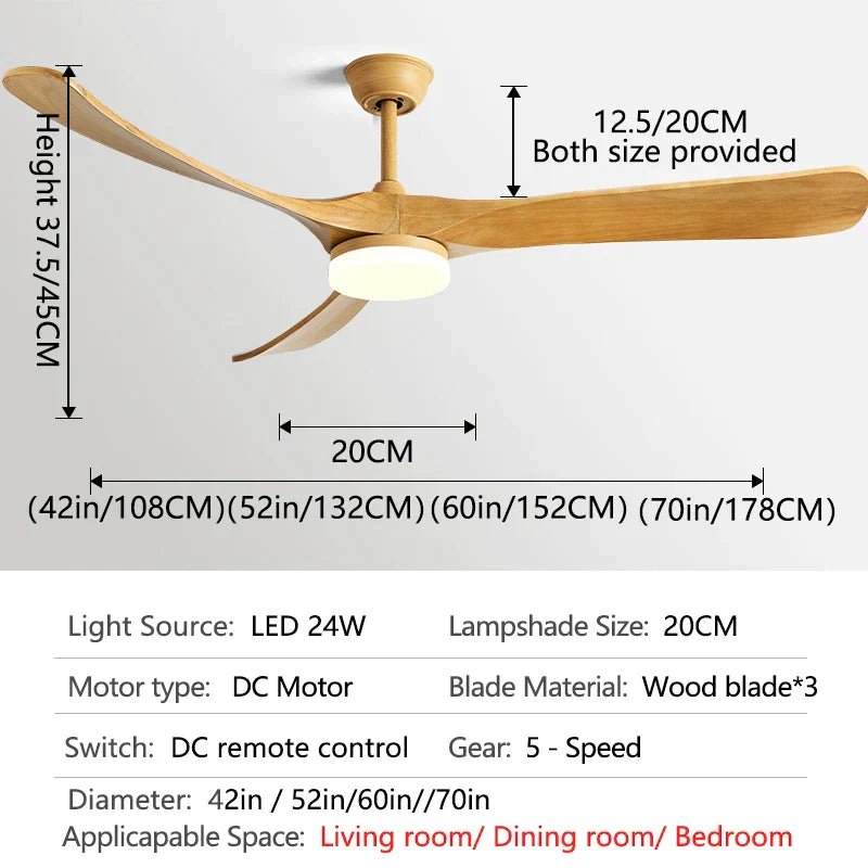 DecorBites™ 70" Black Retro Fan Light with Solid Wood Blade, LED, DC Remote Control