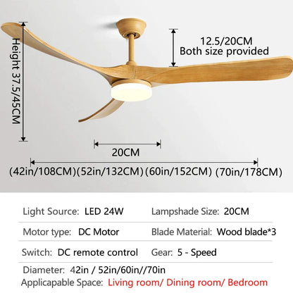 DecorBites™ 70" Black Retro Fan Light with Solid Wood Blade, LED, DC Remote Control