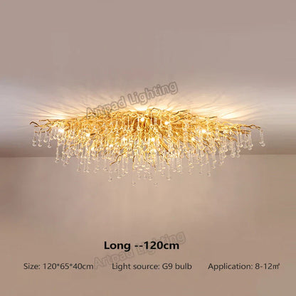 DecorBites™ Crystal Teardrop Gold Ceiling Chandelier for Elegant Living Room Bedroom Dining Kitchen