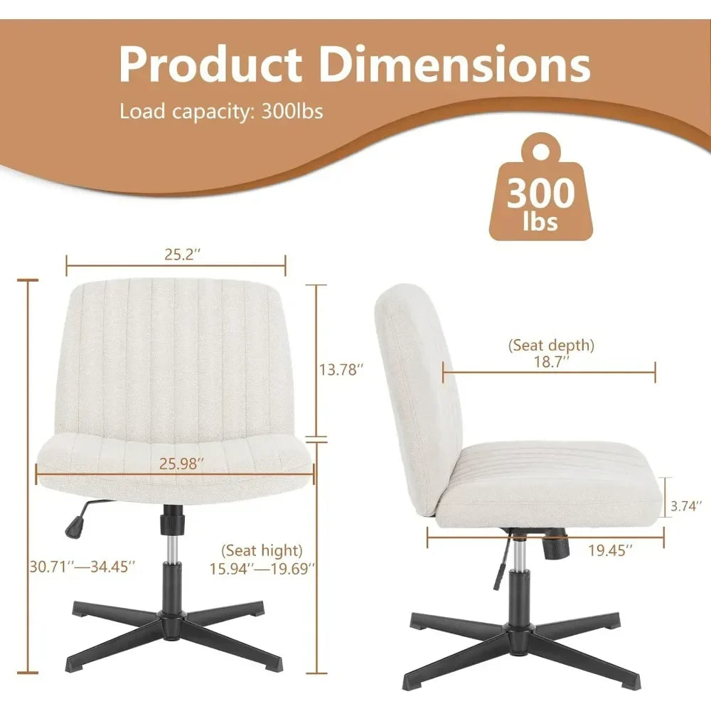 DecorBites™ Armless Wide Desk Chair - Modern Office Chair with Cross-Legged Design