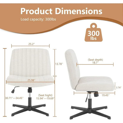 DecorBites™ Armless Wide Desk Chair - Modern Office Chair with Cross-Legged Design