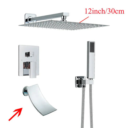 DecorBites™ Black Wall Mounted Shower System with Handshower - 12/16 Inch Rainwater Faucet