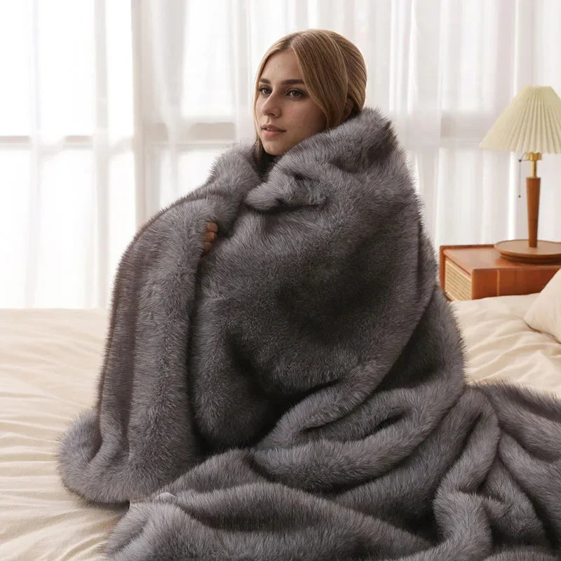 DecorBites™ Luxe Faux Fox Plush Blanket: Thick, Warm, Soft Sofa Cover - High-Quality Solid Color