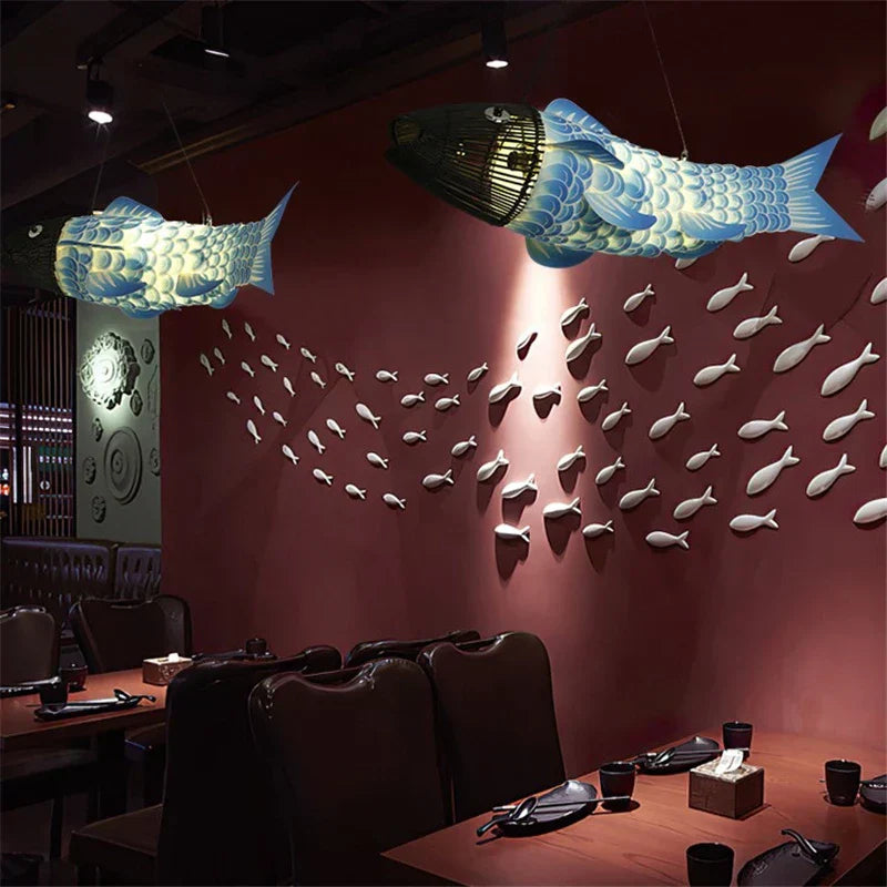 DecorBites™ Bamboo Fish Pendant Light: Chinese Style Chandelier for Modern Living Room Decor