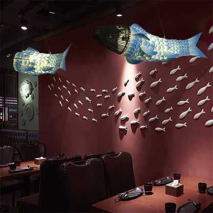 DecorBites™ Bamboo Fish Pendant Light: Chinese Style Chandelier for Modern Living Room Decor