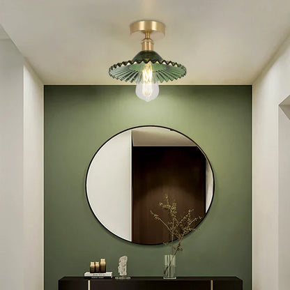 ™ Green Glass Copper Ceiling Light Fixture Balcony Kitchen Modern LED Lamp