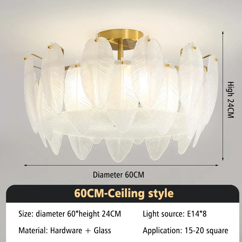 DecorBites™ Glass Feather Chandelier: Luxury Art Decor for Living Dining Room