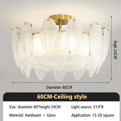 DecorBites™ Glass Feather Chandelier: Luxury Art Decor for Living Dining Room