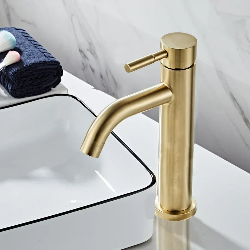DecorBites™ Brushed Gold Bathroom Basin Faucet, Single Handle Deck Mounted Mixer Tap