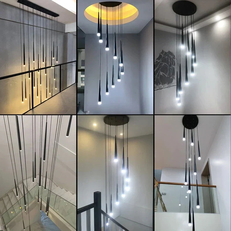 DecorBites™ Black LED Ceiling Chandelier: Stylish Staircase Lighting for Home Decor & Living Room