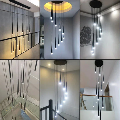 DecorBites™ Black LED Ceiling Chandelier: Stylish Staircase Lighting for Home Decor & Living Room