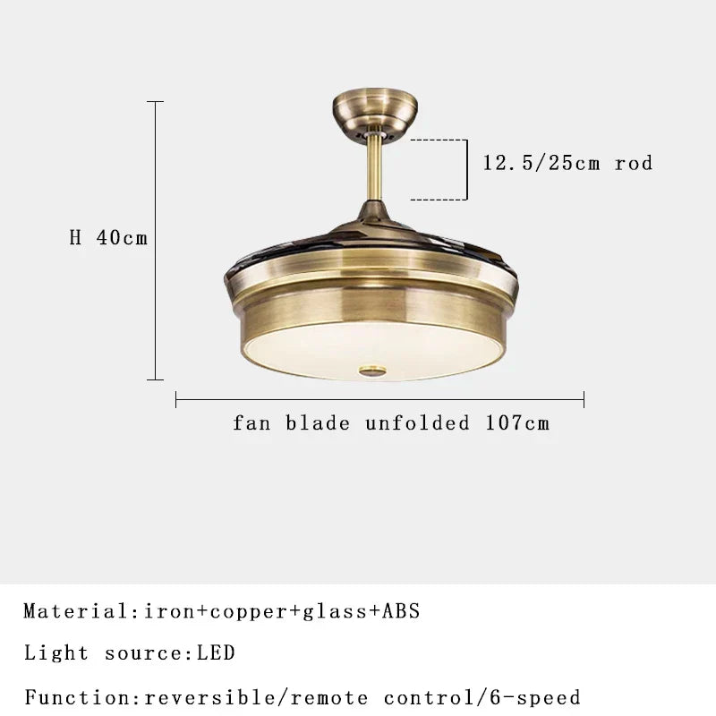 DecorBites™ Brushed Copper LED Ceiling Fan with Remote Control - 6 Speeds