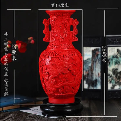 DecorBites™ 10-inch Red Lacquerware Flower Auspicious Vase