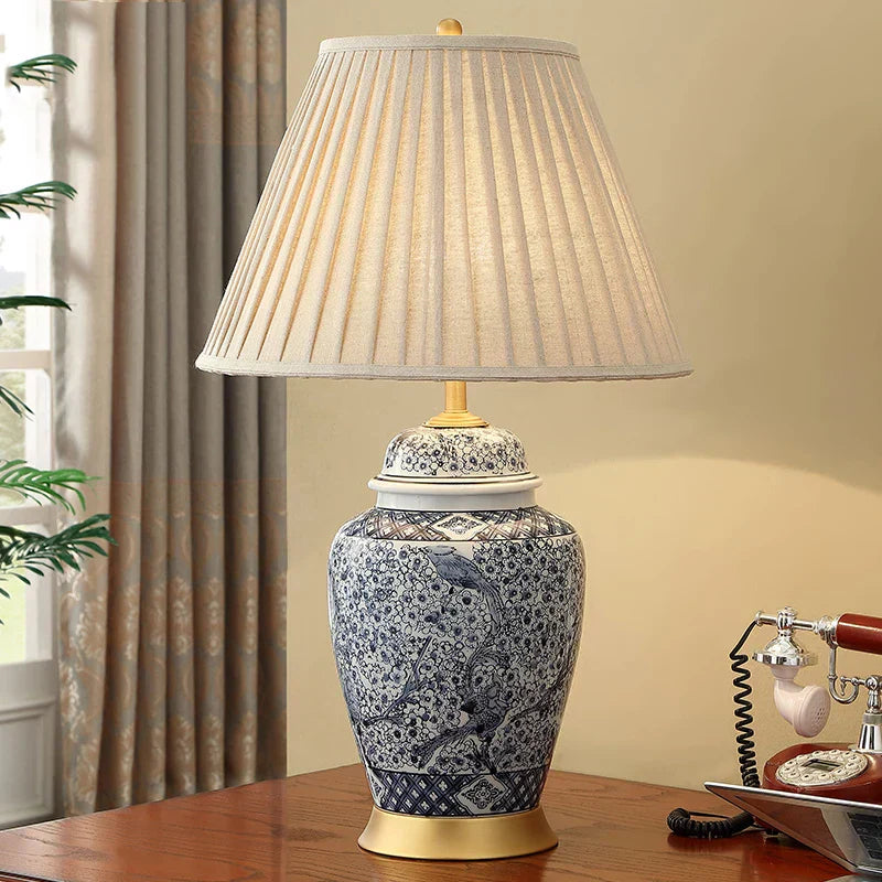 DecorBites™ Blue Porcelain Table Lamp - Large Ceramic Lamp for Bedroom and Living Room