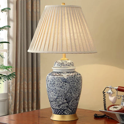 DecorBites™ Blue Porcelain Table Lamp - Large Ceramic Lamp for Bedroom and Living Room