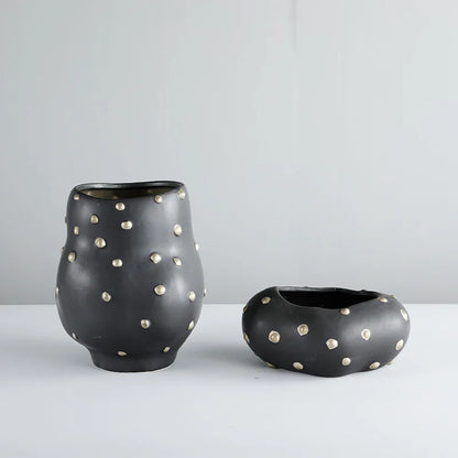 DecorBites™ Black Resin Flower Pot Gold Accent Vase for Chic Home Decor