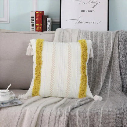 DecorBites™ Boho Woven Tassel Tufted Throw Pillow Case for Sofa Bed Chair
