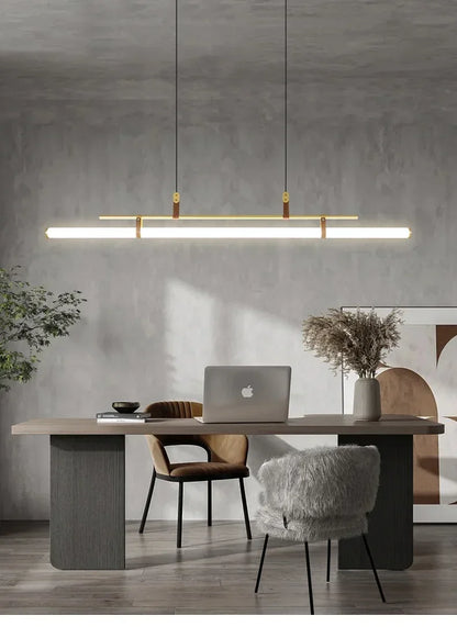 DecorBites™ Eden Modern Black Gold Leather Tube LED Pendant Chandelier