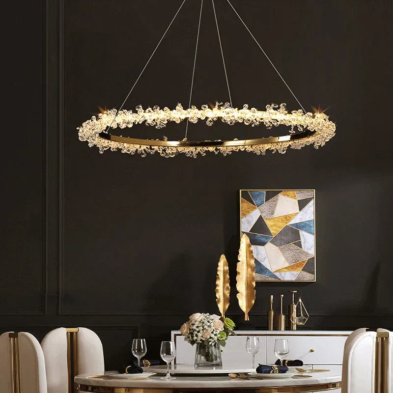 ™ Golden Crystal LED Round Chandelier for Luxury Indoor Lighting