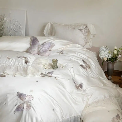 DecorBites™ Butterfly Lace Ruffles Embroidery Bedding Set 4Pcs