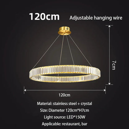 DecorBites™ Gold Crystal Round Ring Chandeliers with LED Pendant Light for Ceiling Lighting