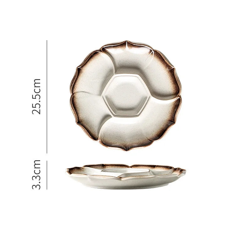 DecorBites™ Ceramic 4-Grid Dinner Plate - Retro Tableware for Fruits, Snacks, and Desserts