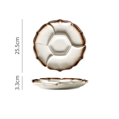 DecorBites™ Ceramic 4-Grid Dinner Plate - Retro Tableware for Fruits, Snacks, and Desserts