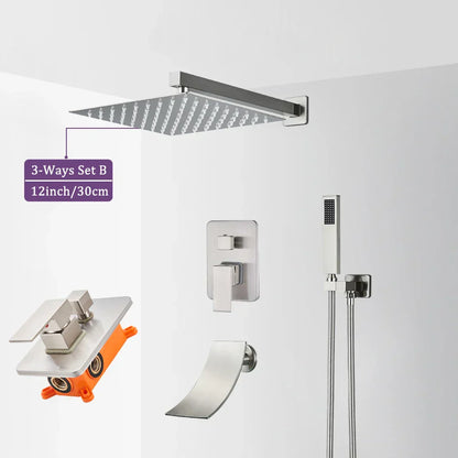 DecorBites™ Brushed Nickel Rainfall Shower Faucet Set Wall Mounted Control Valve
