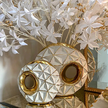 DecorBites™ Golden Ceramic Vase for Wedding and Home Decor