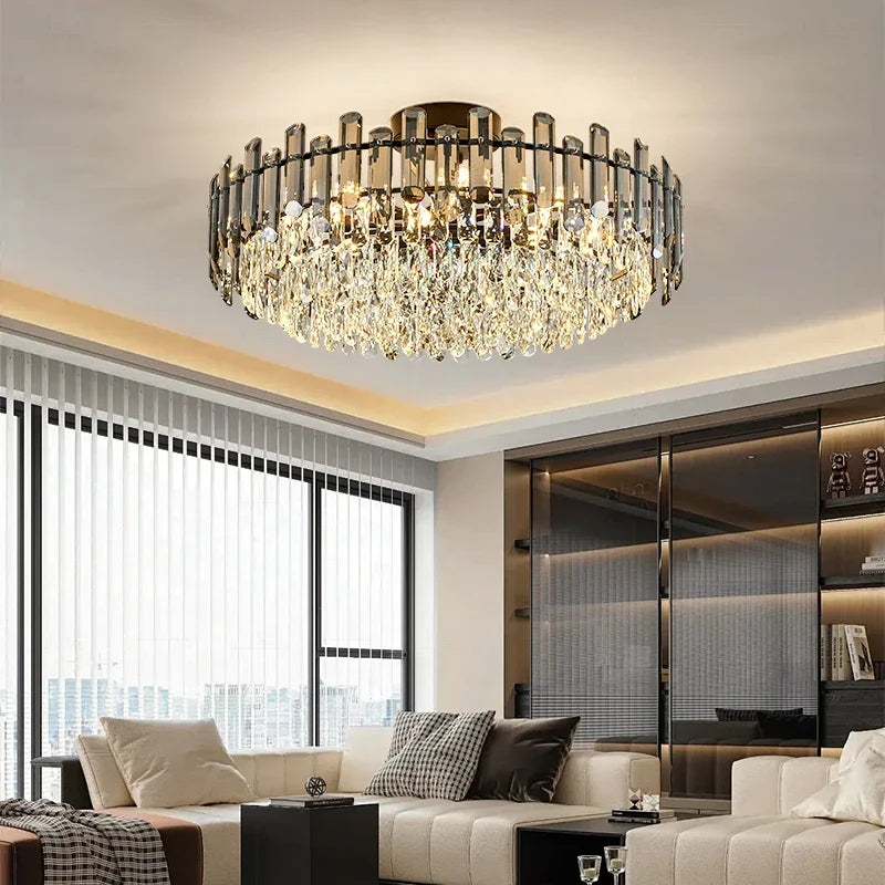 DecorBites™ Gold Crystal Ceiling Chandelier: Luxury Modern LED Pendant for Home Décor