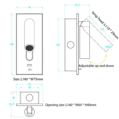 DecorBites™ LED Wall Sconce Adjustable Reading Light for Hotel Bedroom, USB Charging